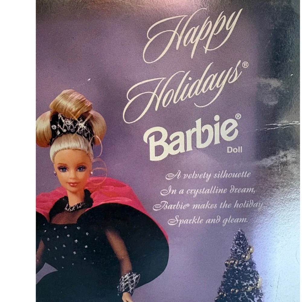 Happy Holidays Barbie Doll Special Edition 1998 Black Gown Pink Wrap Sparkle - Picture 9 of 13